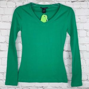 NEW-Active Basic V-neck Long Sleeve Layering Top
